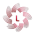 LucentDesk AI-powered assistant logo – circular red spiral design with central ‘L’, representing automation, client management, and smart solutions for tattoo artists and creative studios.