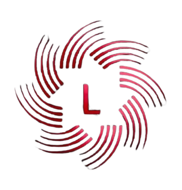 LucentDesk AI-powered assistant logo – circular red spiral design with central ‘L’, representing automation, client management, and smart solutions for tattoo artists and creative studios.