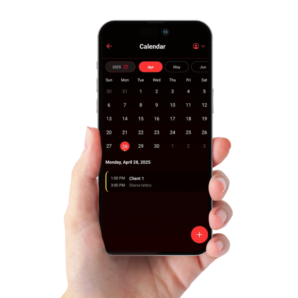 Tattoo artist checking appointment calendar on LucentDesk tattoo booking app