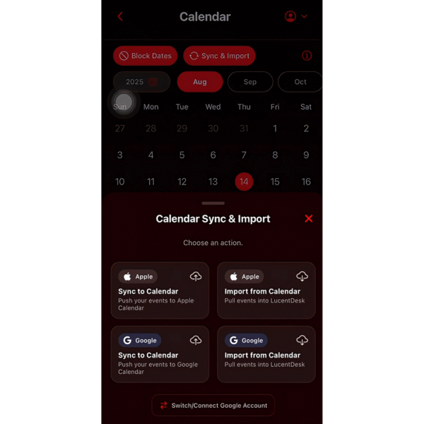 LucentDesk Calendar Sync with Google & Apple Calendar