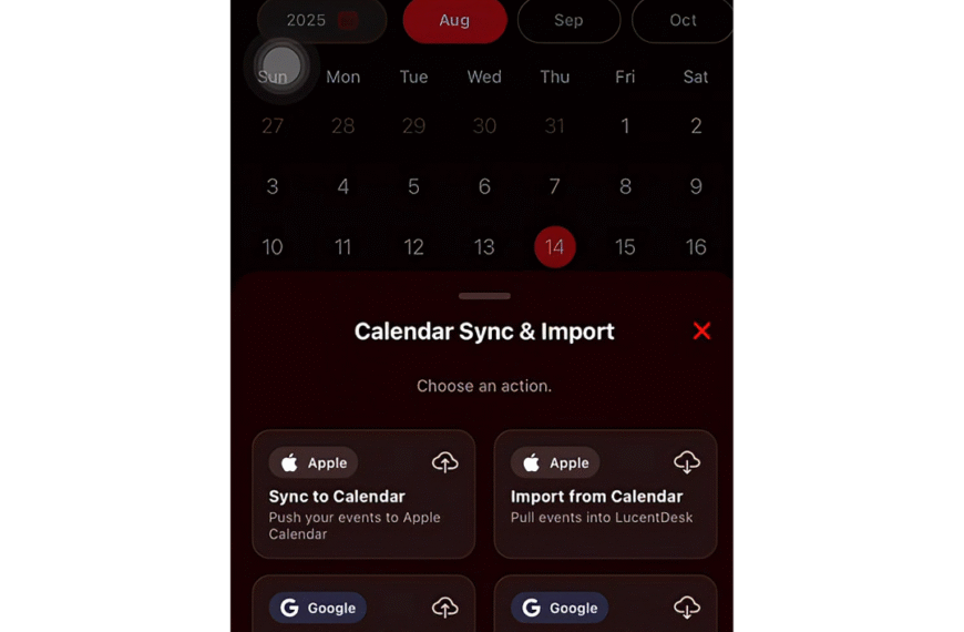 LucentDesk Calendar Sync with Google & Apple Calendar