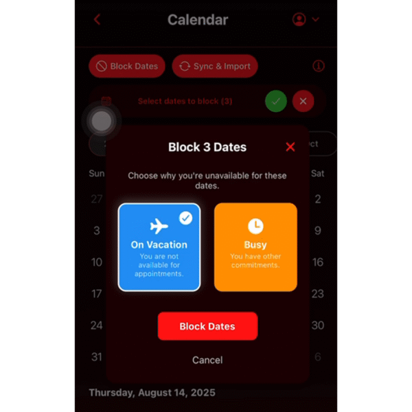 LucentDesk Block Dates for Tattoo Scheduling