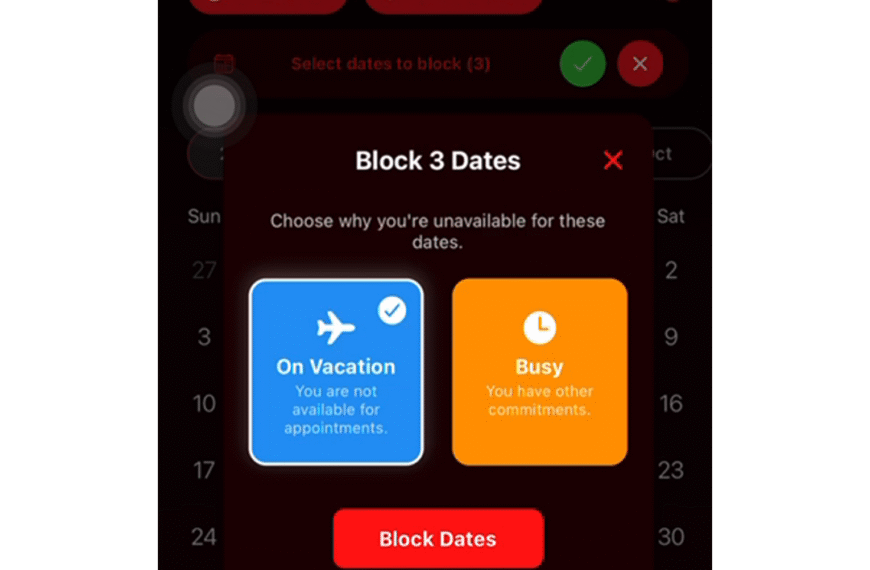 LucentDesk Block Dates for Tattoo Scheduling