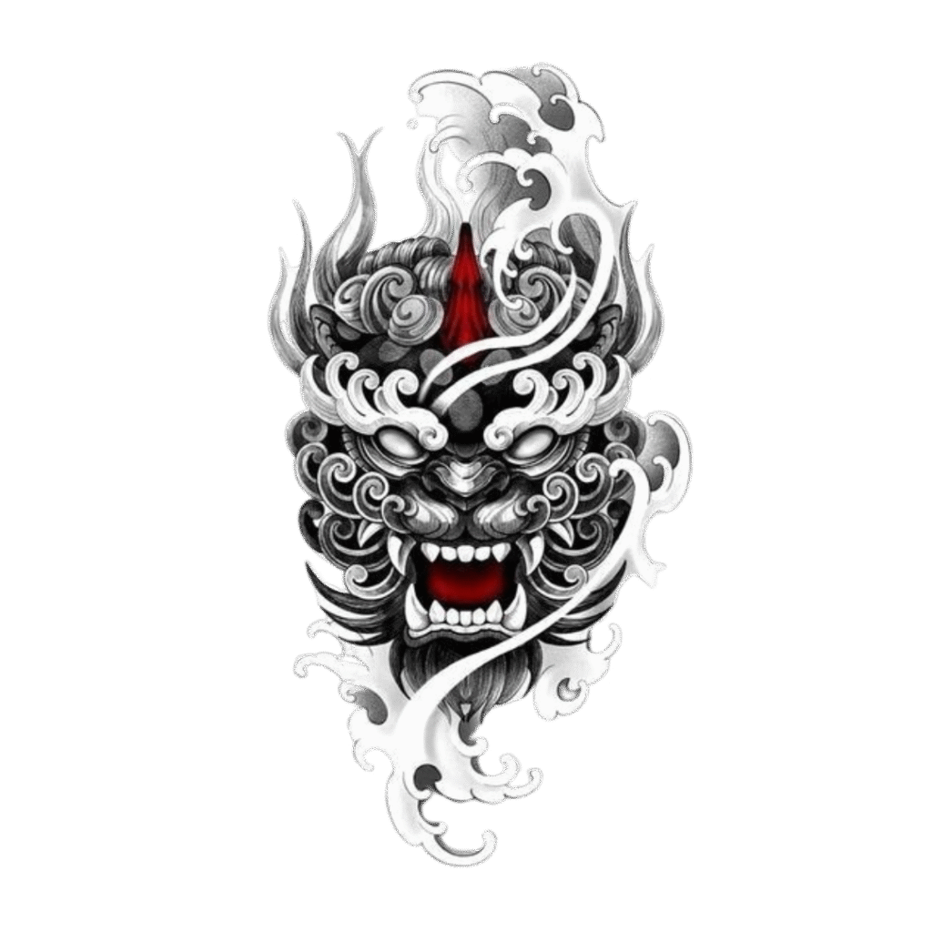 Oni (ogre) black, white and red color japanese tattoo meaning