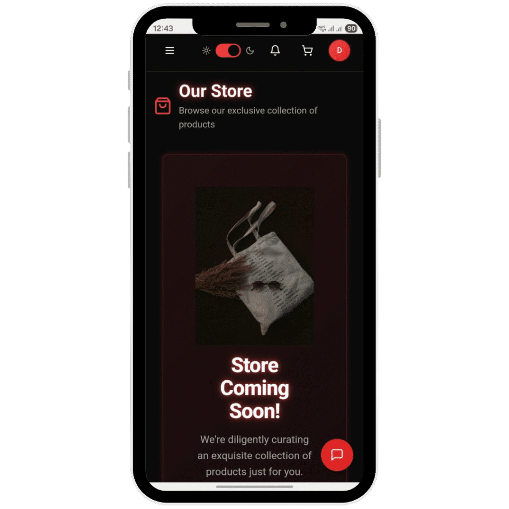 LucentDesk Web App store page on mobile showing Store Coming Soon message and product preview