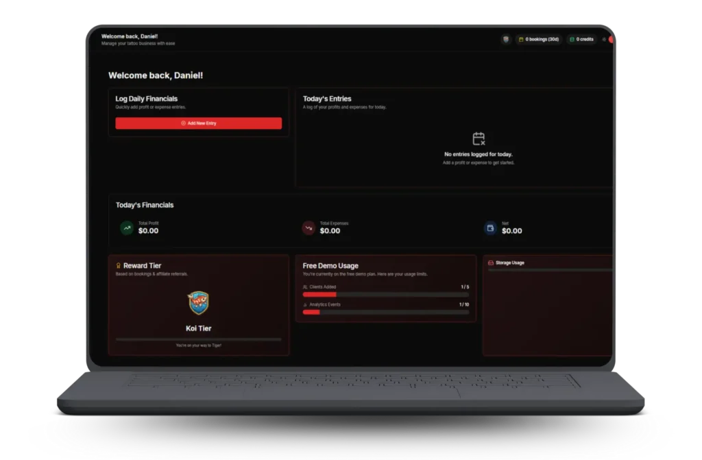 LucentDesk Web App dashboard showing financial overview, reward tier, and demo usage