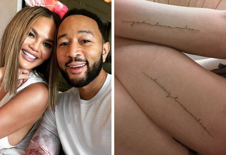 Chrissy Teigen and John Legend matching tattoos symbolizing love and unity – tattoo symbolism in pop culture 2025