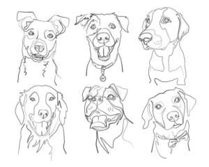 minimal dog line art pet portrait tattoo designs outline set